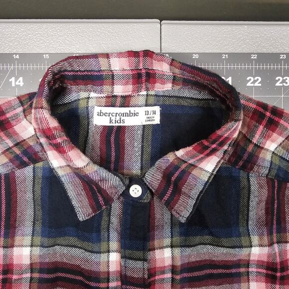 Abercrombie Kids Flannel Shirt Boys 13/14 Blue Plaid Tartan Soft Preppy Dadcore - Picture 6 of 11